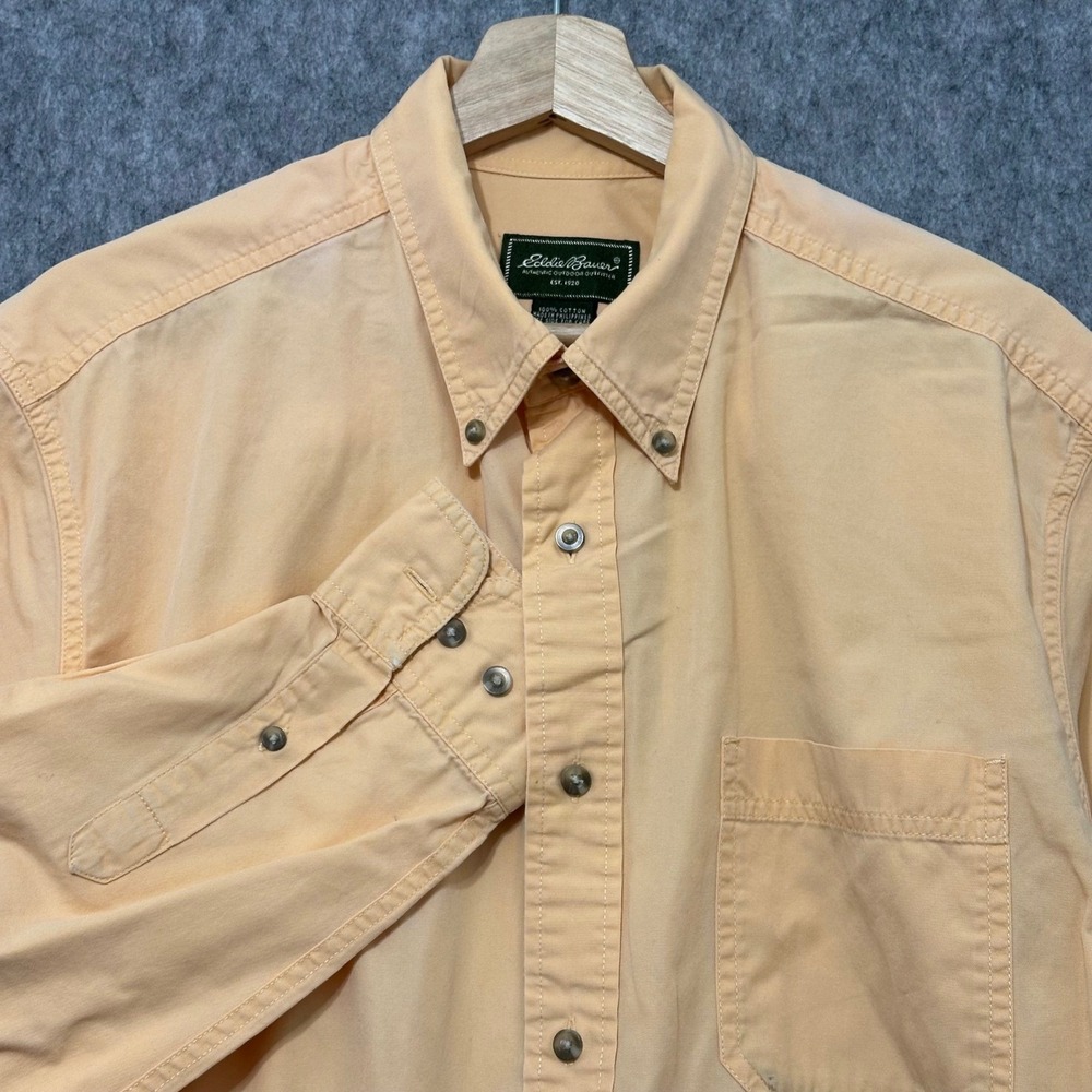 Eddie Bauer Mens Orange Long Sleeve Button Down Shirt Size L Cotton